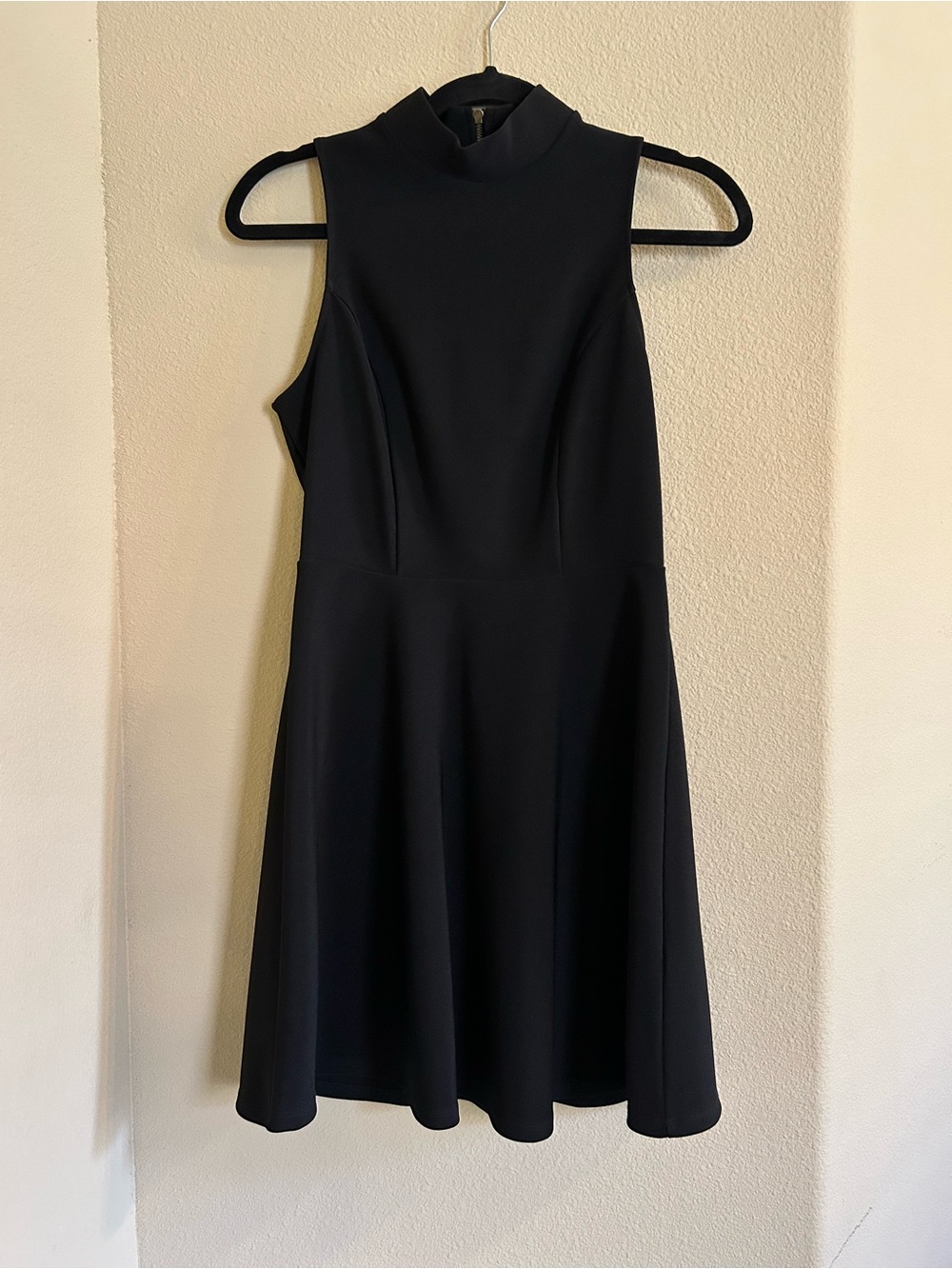 Sleeveless Mock Neck Black Fit-and-Flare Dress